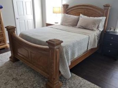 Queen bed headboard footboard night stand 